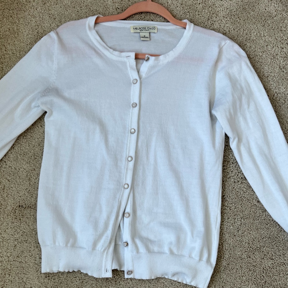 White Cardigan with Pearl Button